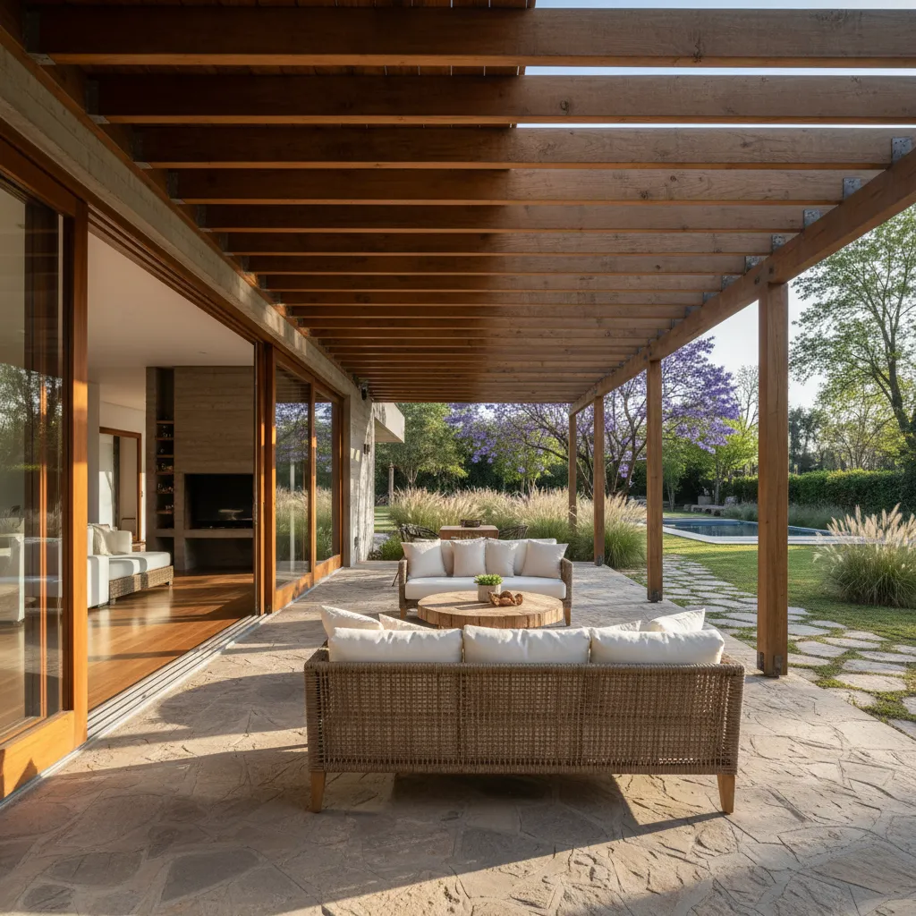 Casa argentina con galería cubierta conectada al jardín