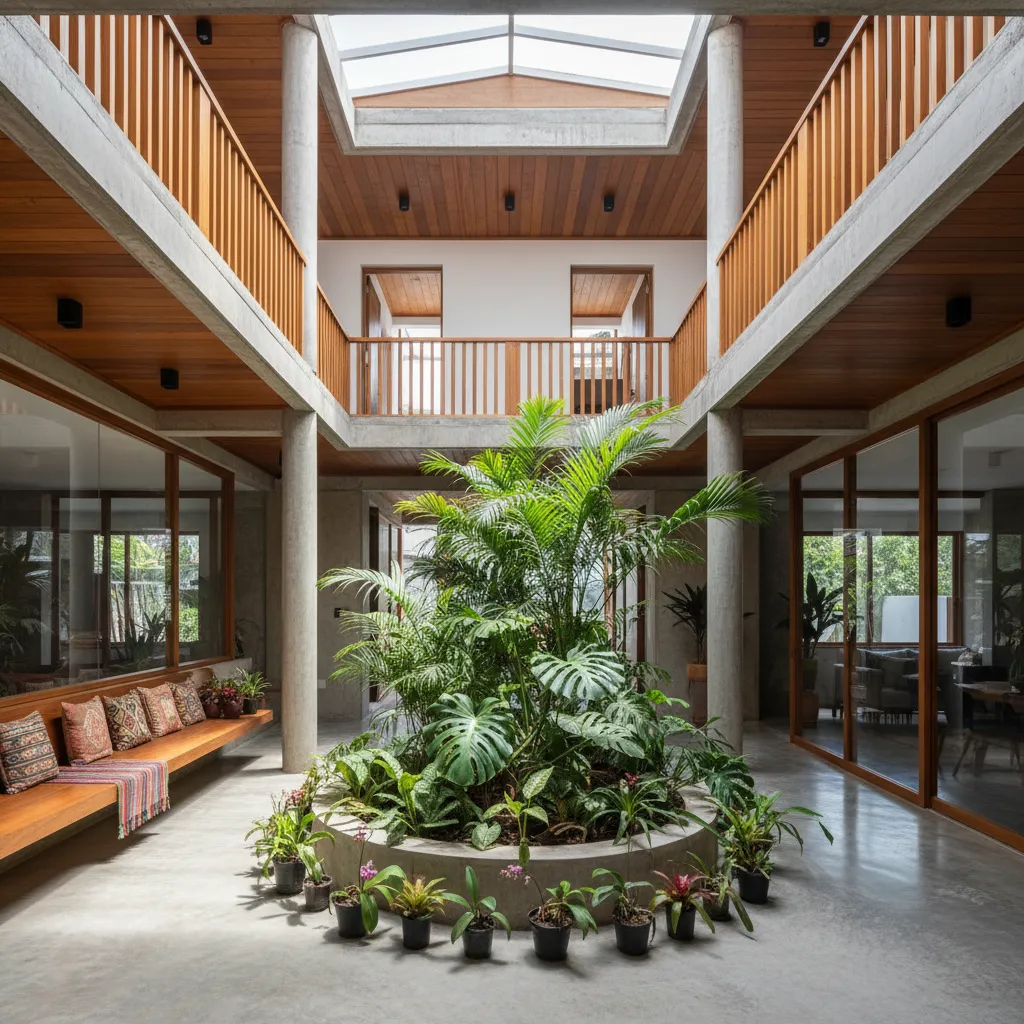 Casa colombiana con patio interior y vegetación