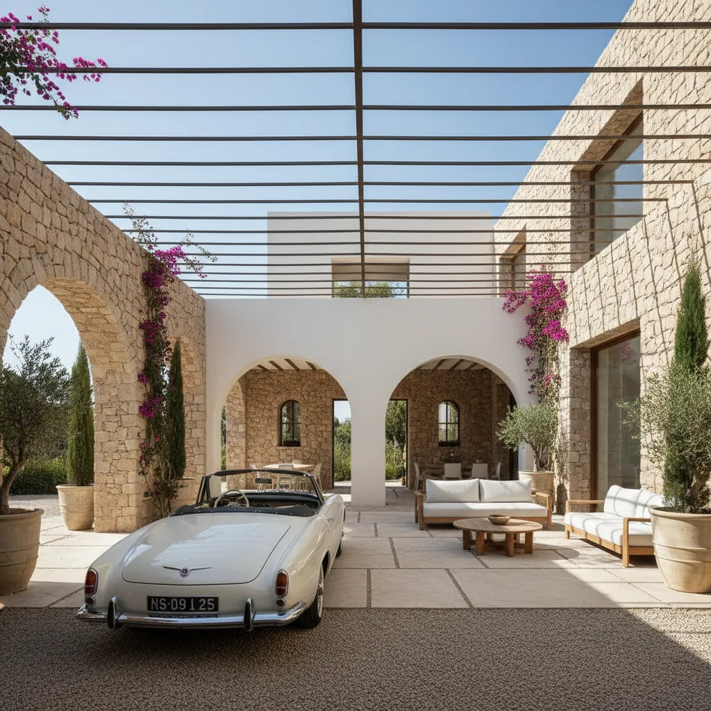 Casa con patio interior donde entra el coche