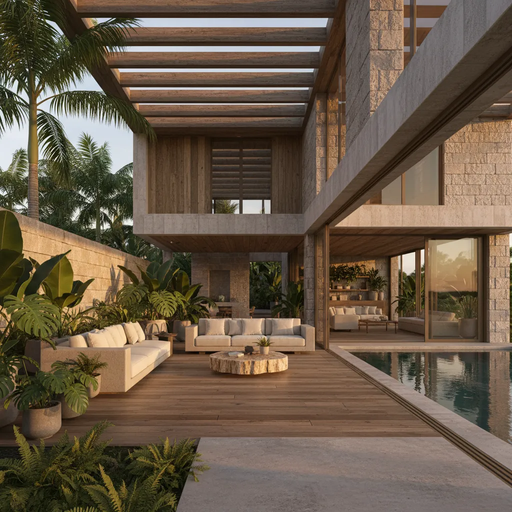 Casa contemporánea tropical con patio y vegetación