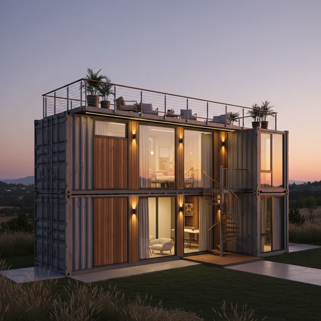 Casa de contenedores marítimos de dos niveles con terraza
