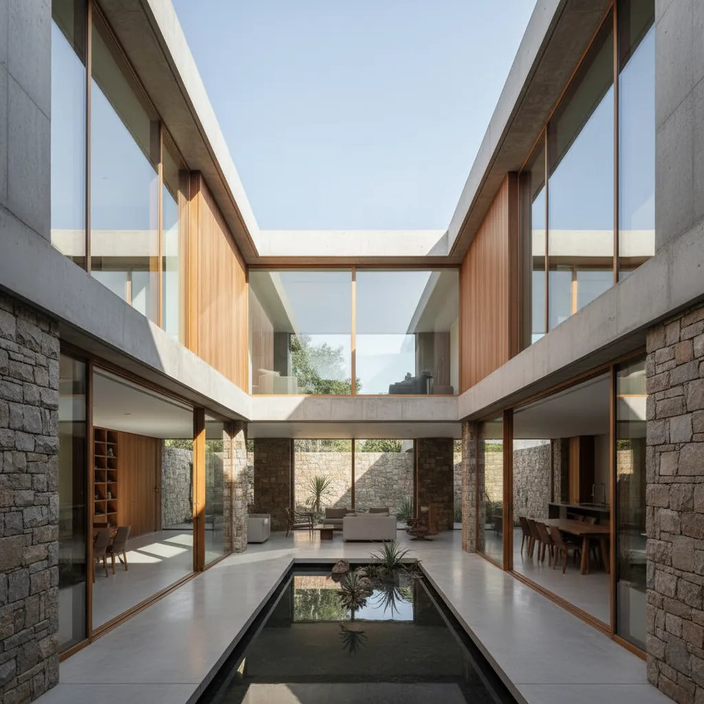 Casa moderna en forma de L con patio central