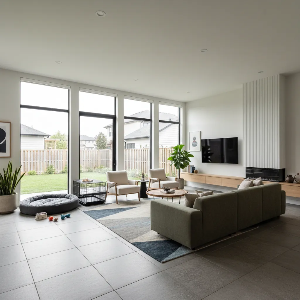 Interior de casa moderna diseñada para convivir con perro