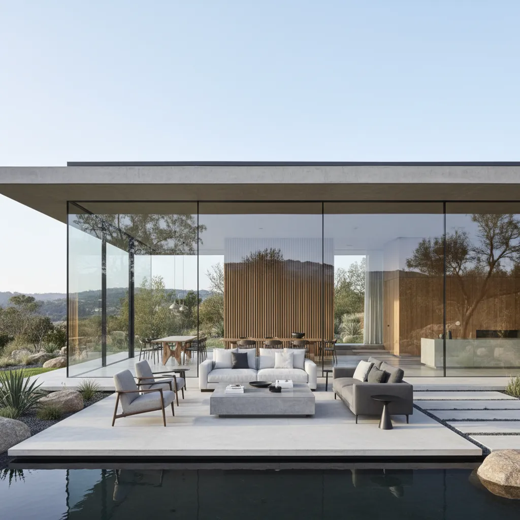 Casa de diseño con muchas ventanas grandes