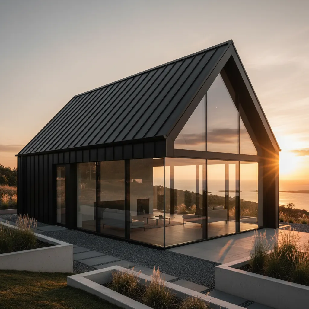 Casa contemporánea con techo a dos aguas y fachada minimalista