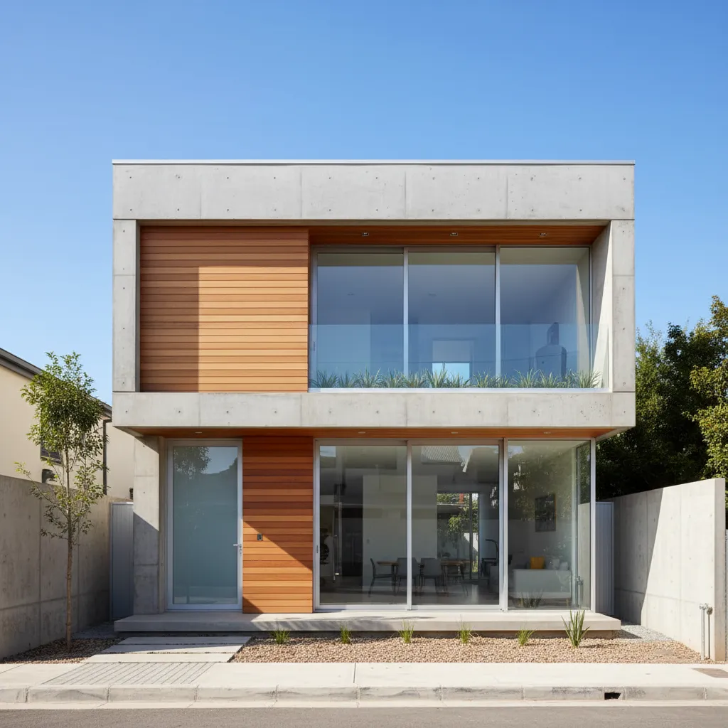 Casa moderna de dos pisos diseñada para terreno de 10x20 metros