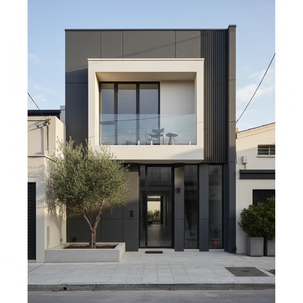 Casa de dos pisos construida en terreno urbano pequeño