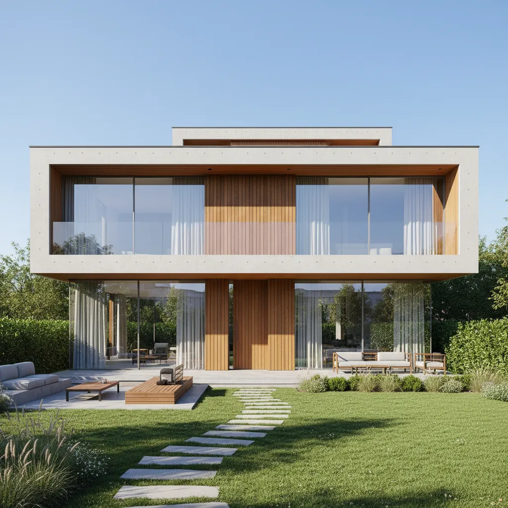 Casa moderna de dos plantas construida en parcela residencial