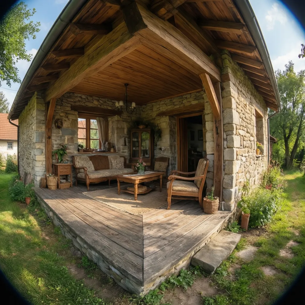Casa en forma de L construida en una finca pequeña con patio interior