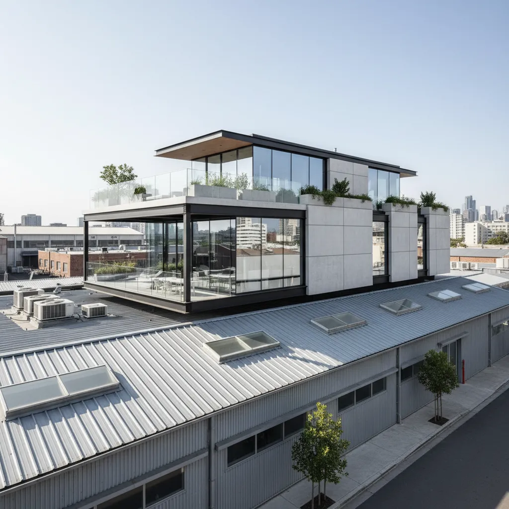 Diseño de casas encima de una nave industrial