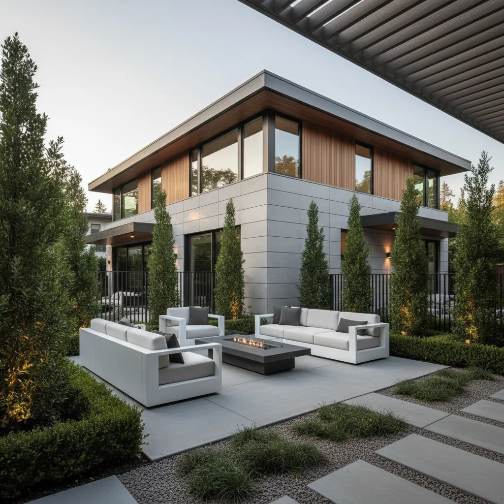 Casa en esquina con patio lateral y vegetación para mayor privacidad