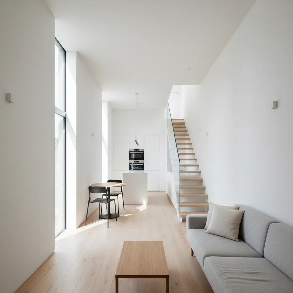 Diseño interior de casa estrecha sin pasillo central