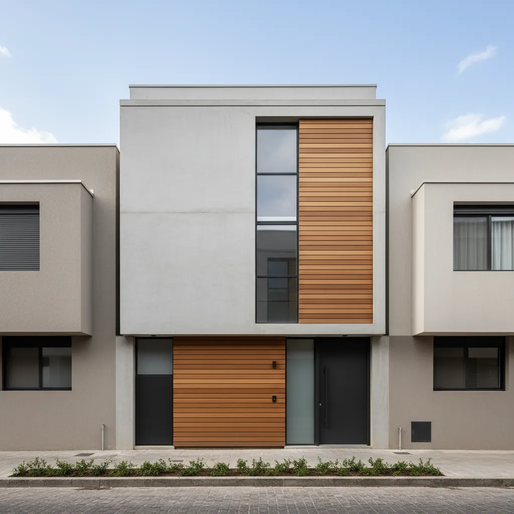 fachada moderna de casa estreita com cerca de 5 metros de largura