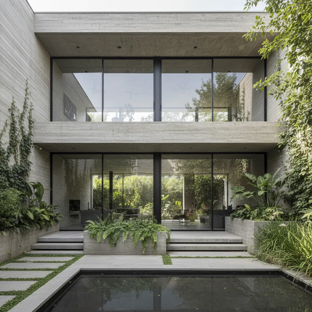 Casa de hormigón moderna integrada con jardín