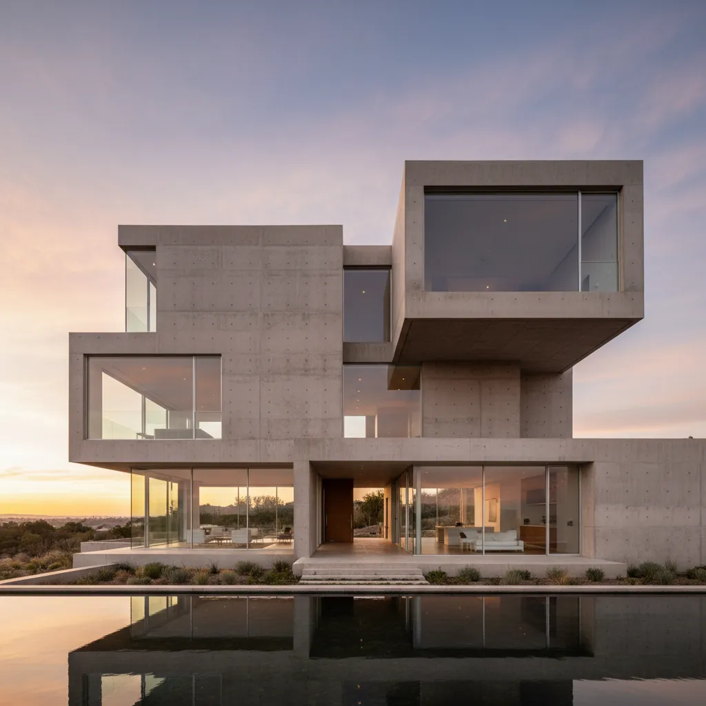 Casa moderna de hormigón con volúmenes geométricos