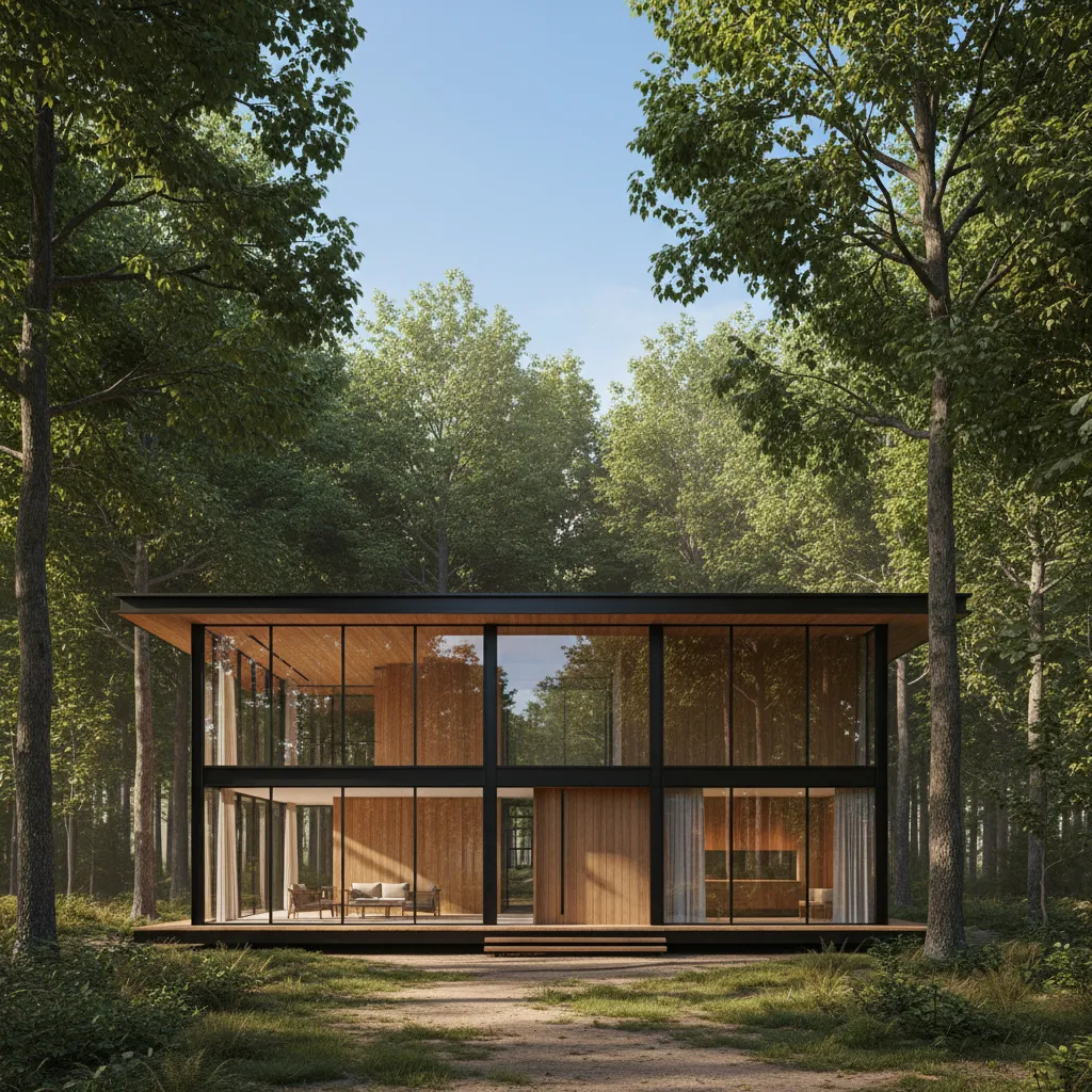 Casa moderna de madera con diseño minimalista en el bosque
