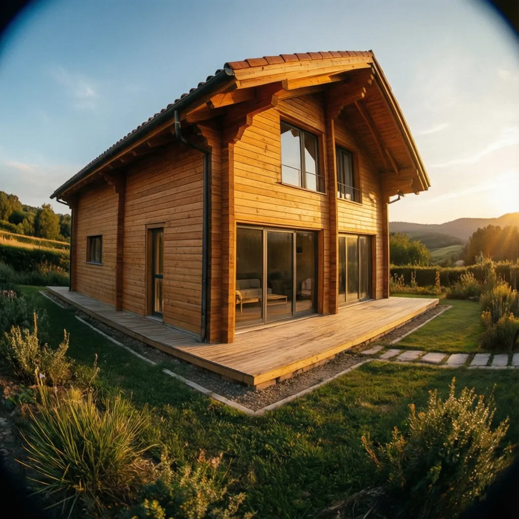Casa prefabricada de madera terminada en entorno natural