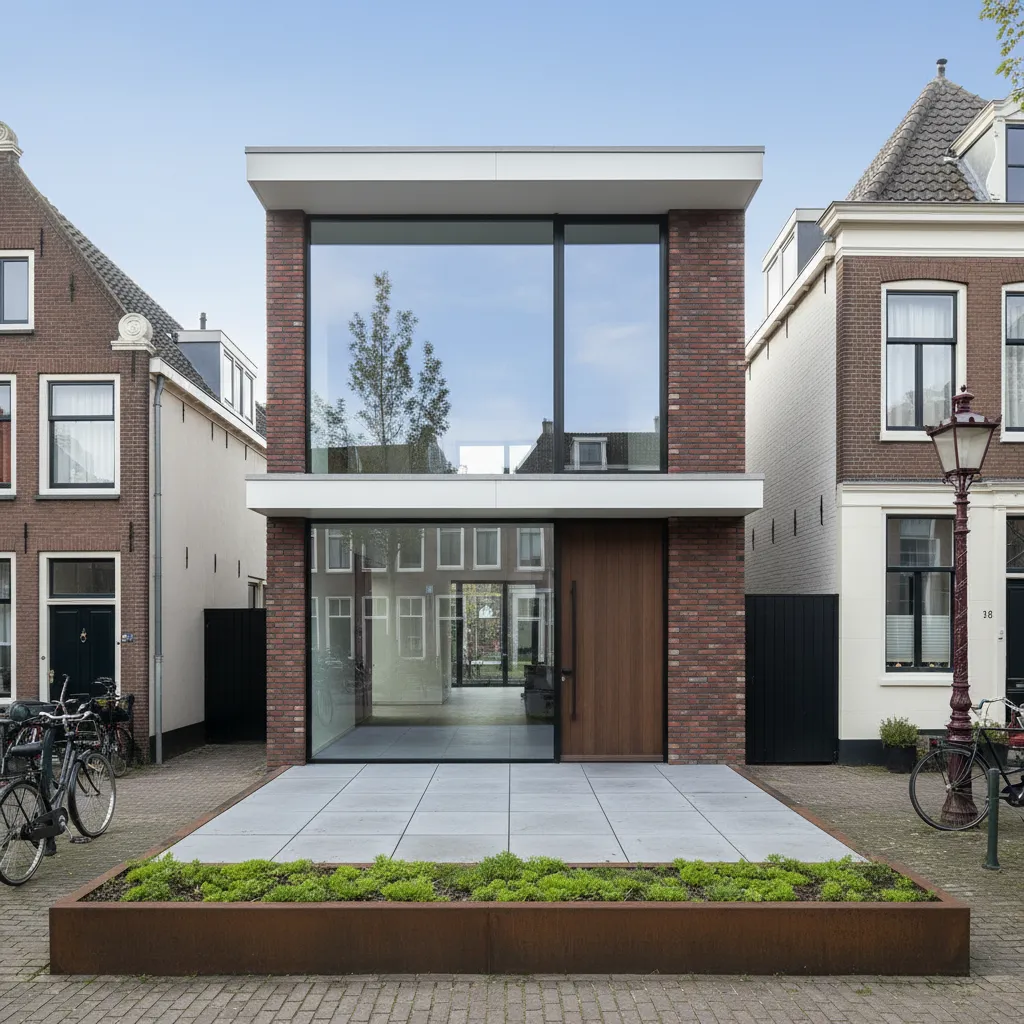 Casa minimalista contemporánea en entorno urbano europeo