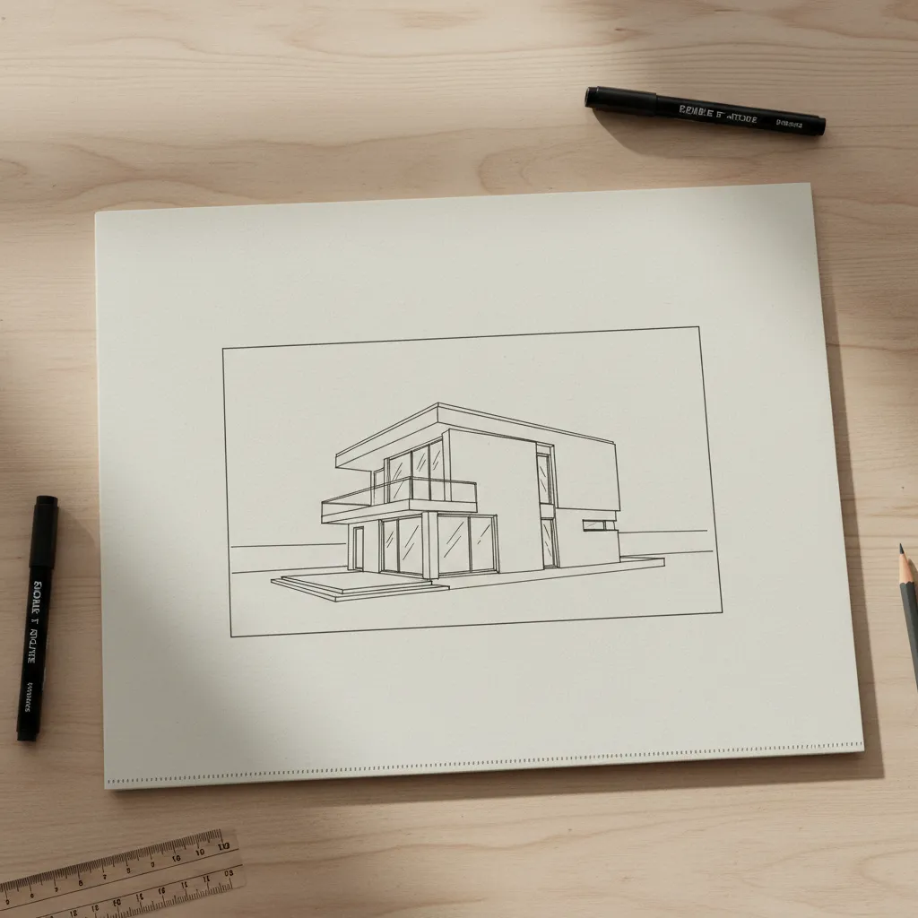 Carpeta con dibujo de casa moderna minimalista con líneas limpias