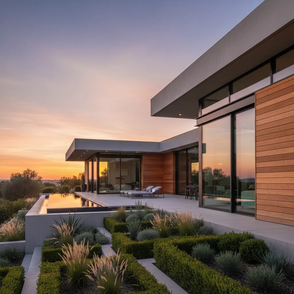 Casa moderna de diseño contemporáneo con grandes ventanales y líneas limpias