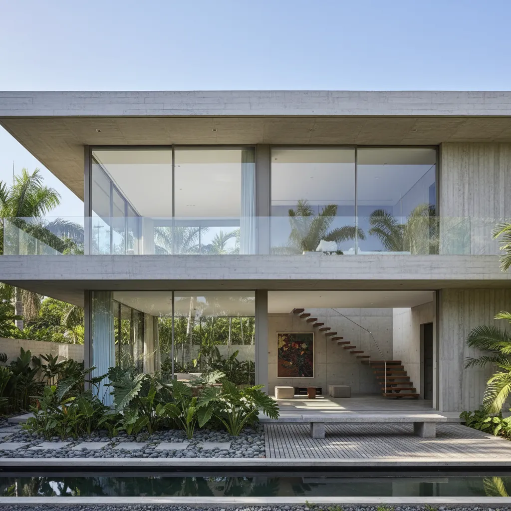 Casa moderna de dos niveles con grandes ventanas