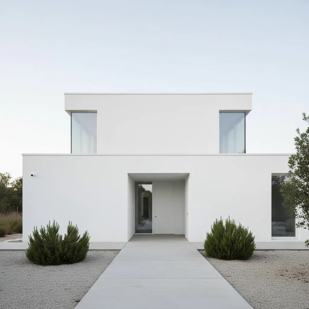 Casa moderna minimalista con líneas rectas y fachada blanca