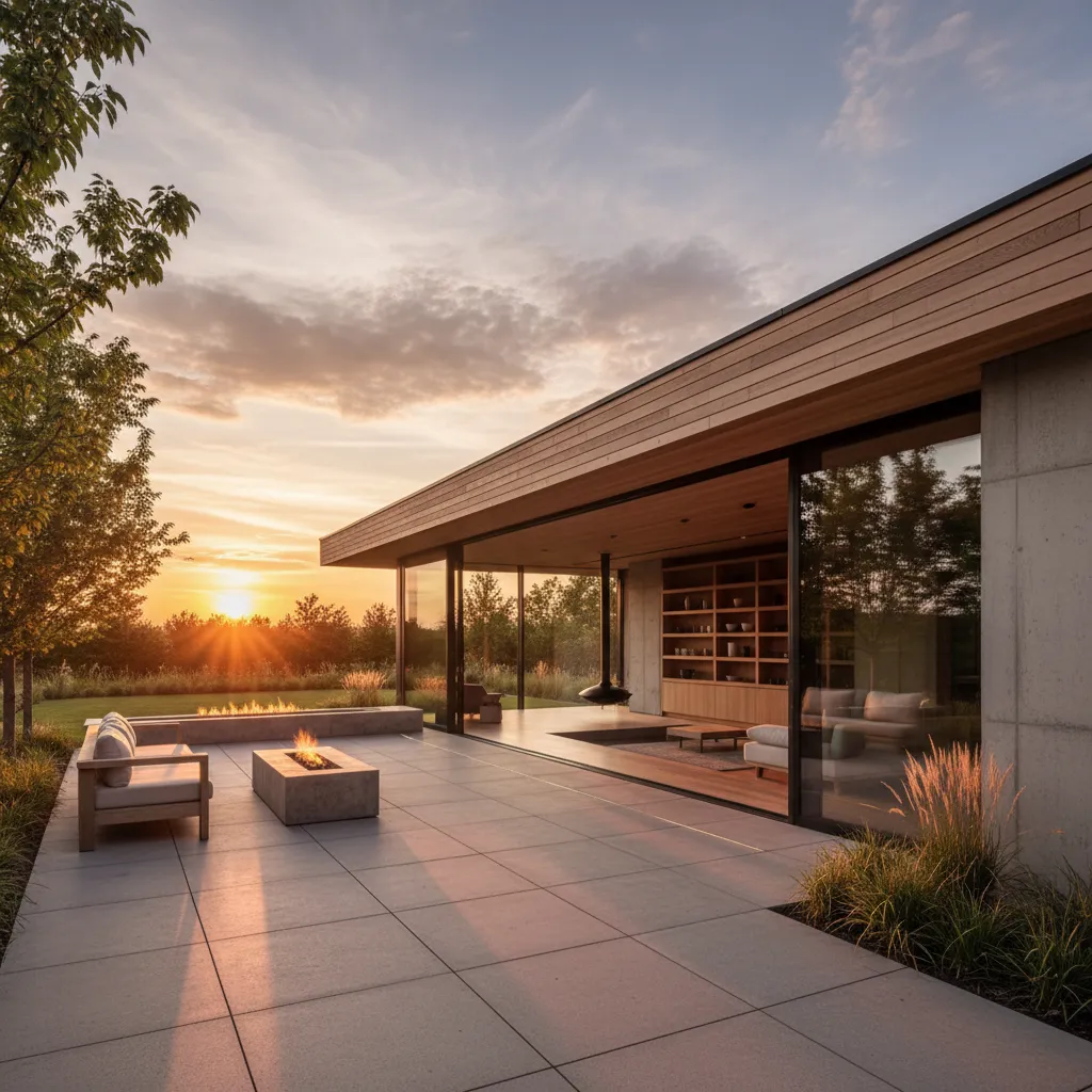 Casa contemporánea de una planta conectada con el jardín