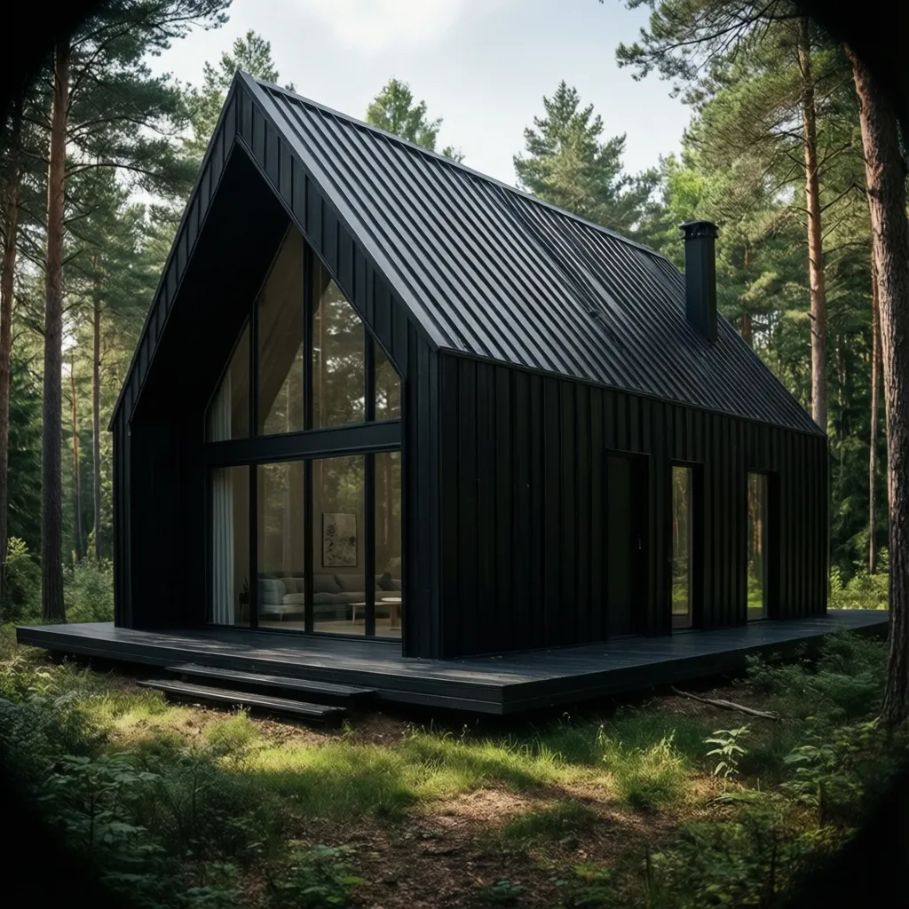 Casa moderna minimalista con techo de dos aguas oscuro