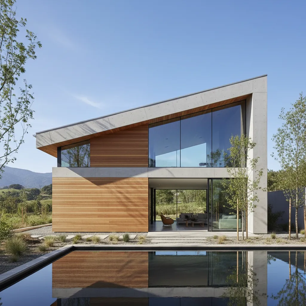 Casa moderna con tejado inclinado a una sola agua