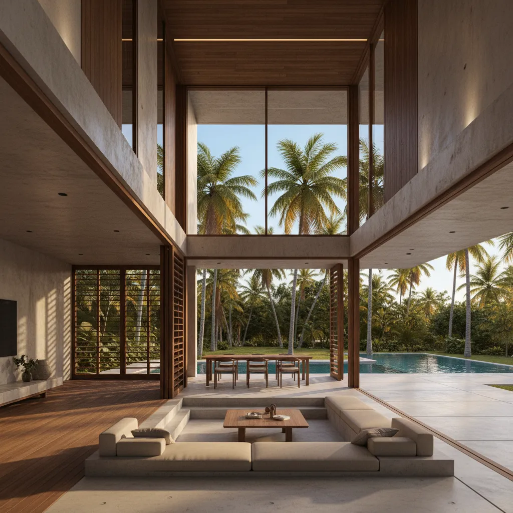 Casa moderna tropical con grandes aberturas y diseño minimalista