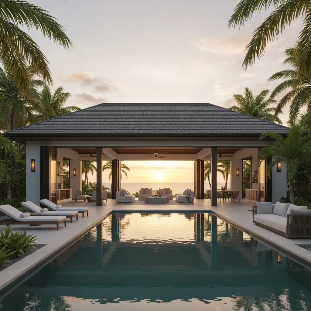 Casa moderna tropical con piscina y espacios abiertos