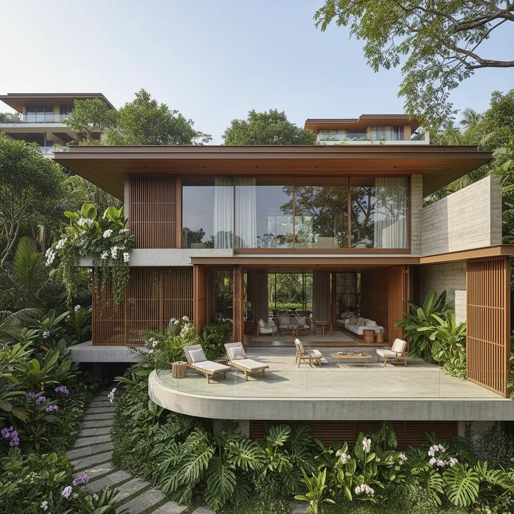 Casa moderna tropical con ventilación natural y grandes ventanales