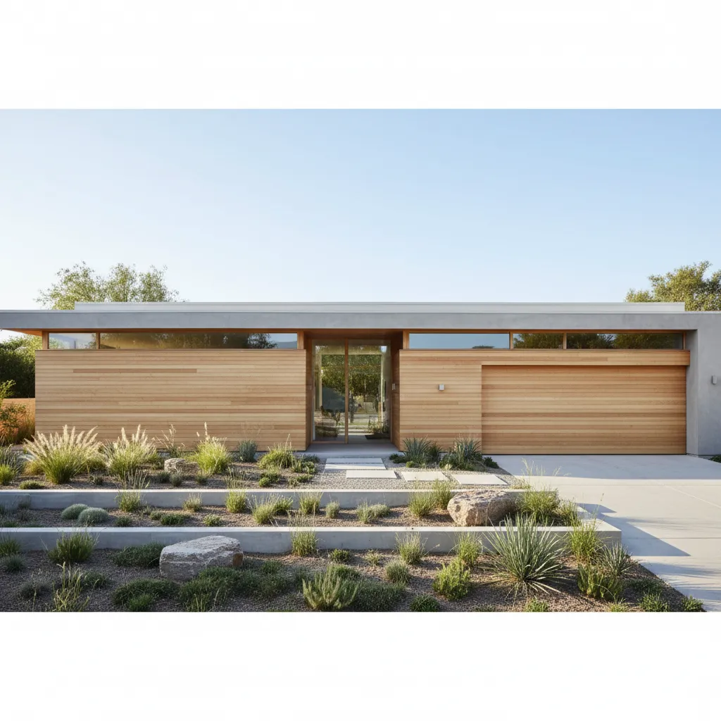 Casa contemporánea de una planta con garaje integrado discretamente en la fachada