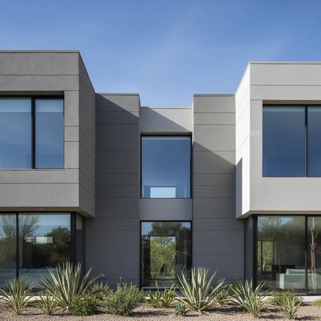 Casa moderna con diferentes volúmenes en tonos grises