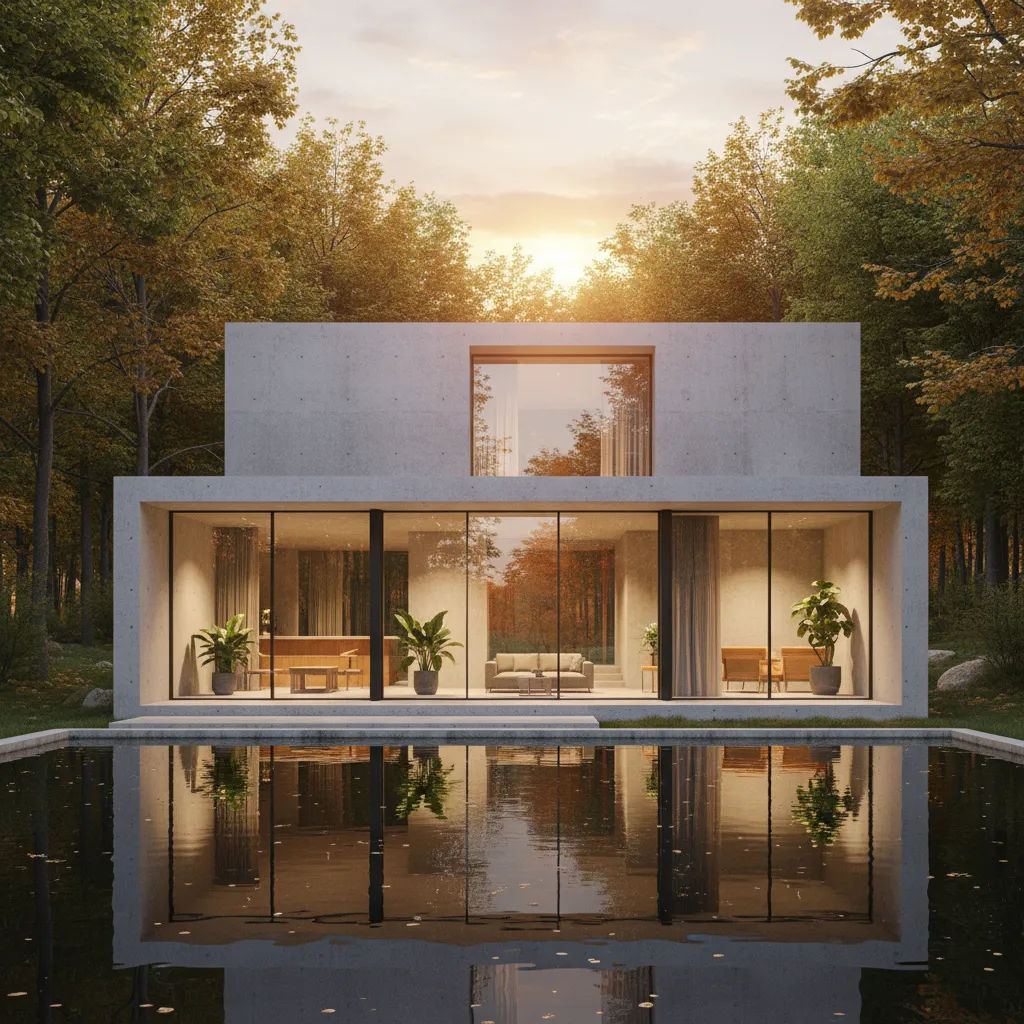 Casa modular de hormigón integrada en paisaje natural