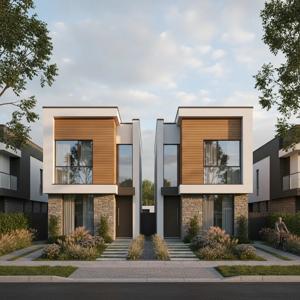 Diseño de casas pareadas de dos plantas con 120 m²
