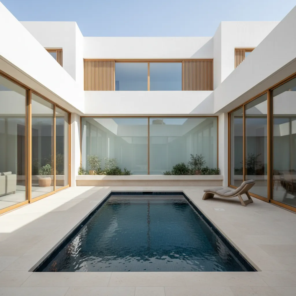 Casa moderna organizada alrededor de un patio con piscina pequeña
