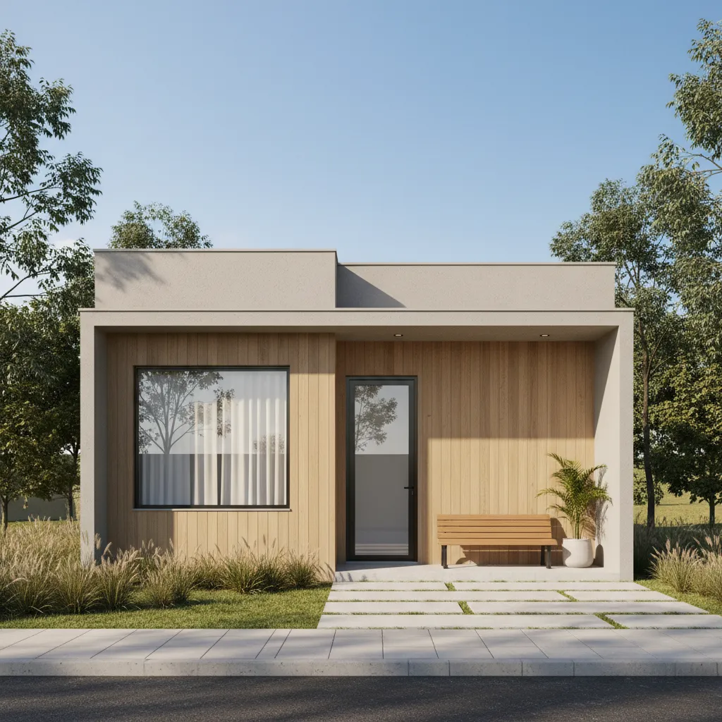 fachada de casa pequena moderna com um quarto
