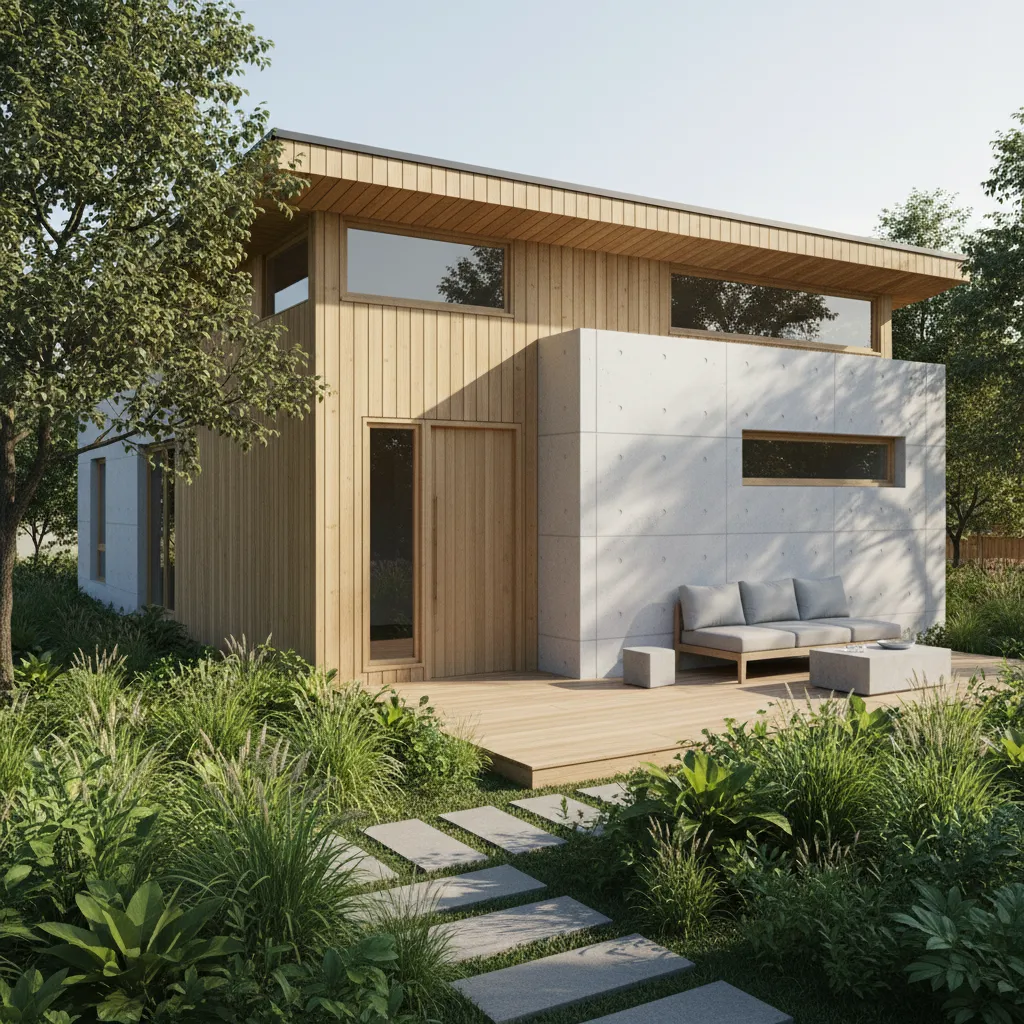 Pequeña casa terminada construida con materiales simples