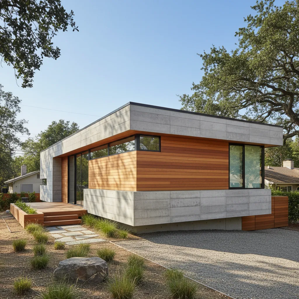 Casa pequeña de forma rectangular con diseño moderno
