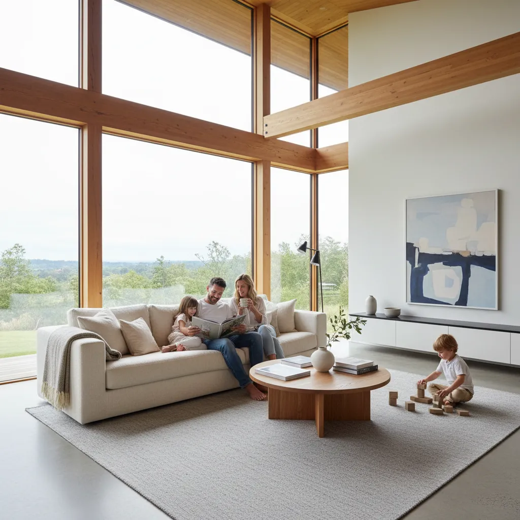 Familia disfrutando de una casa moderna diseñada a medida