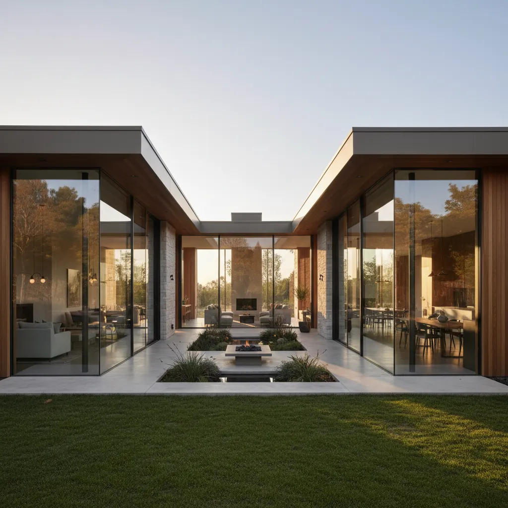 Casa de una planta en forma de L con patio interior