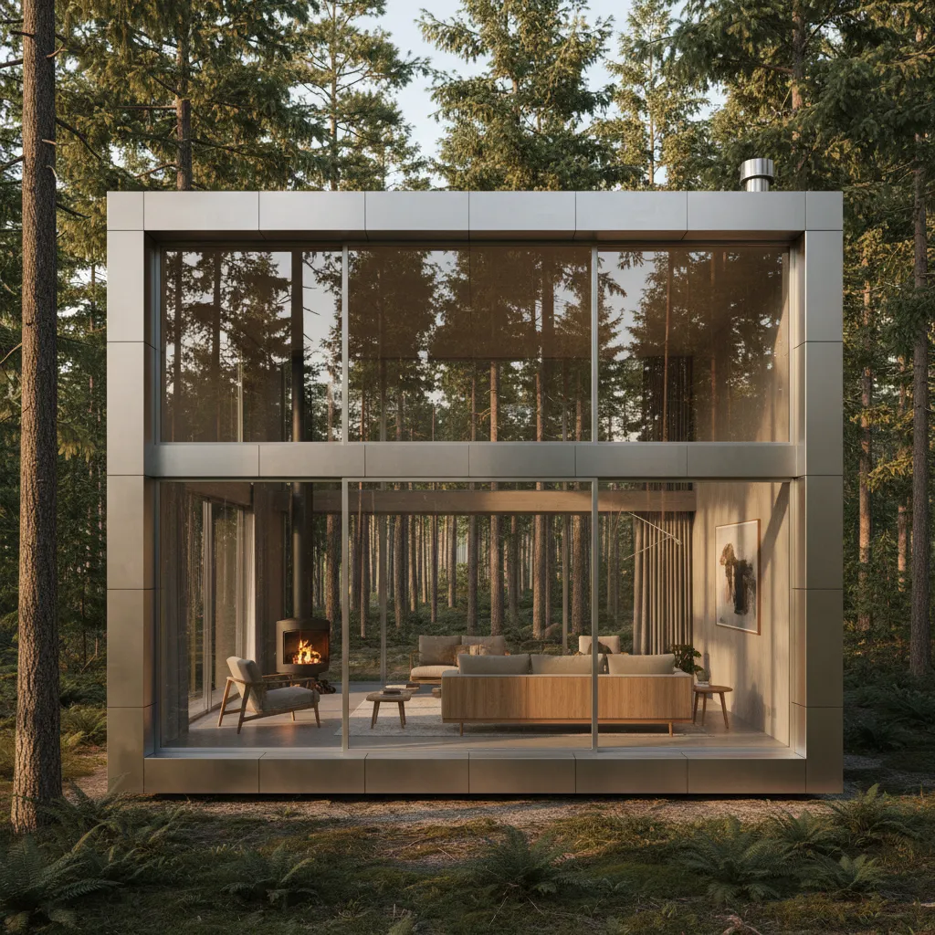 Casa prefabricada de acero ubicada en un entorno natural