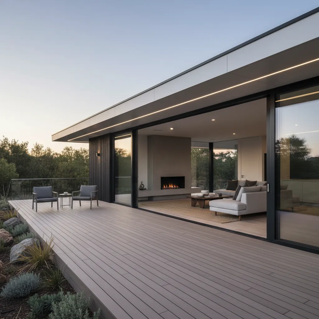 Casa prefabricada moderna con terraza conectada al salón