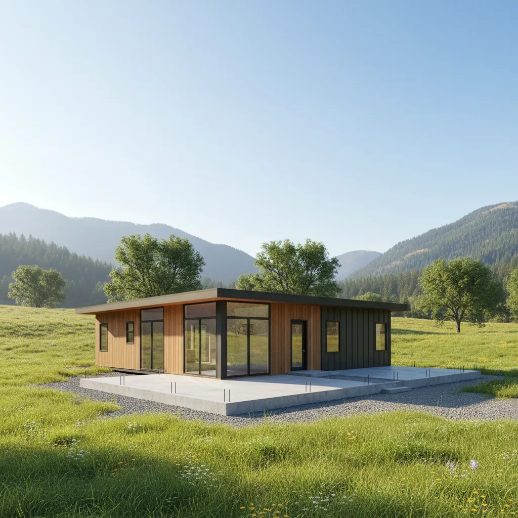 Casa prefabricada instalada en parcela con terreno preparado