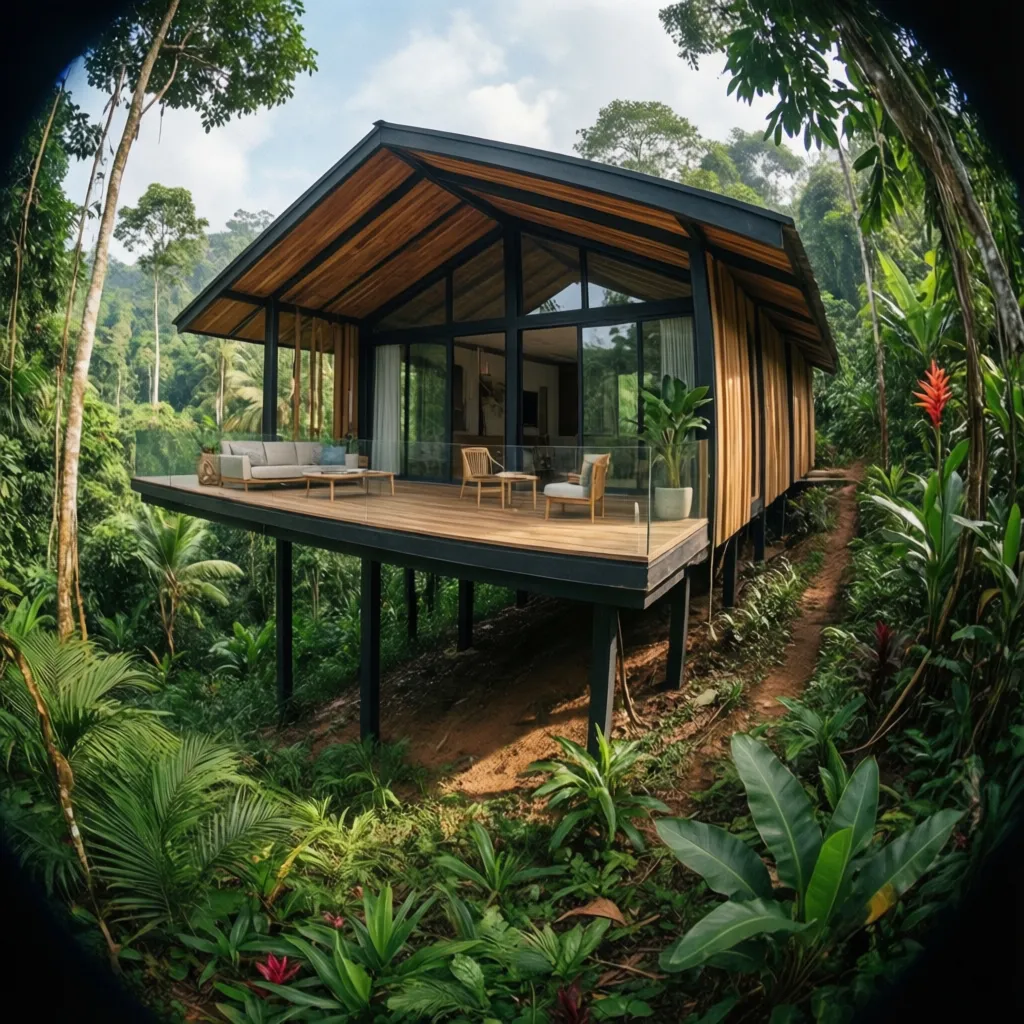 Casa prefabricada moderna adaptada a terreno tropical