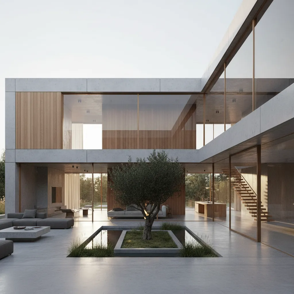 Casa moderna rectangular con patio interior que aporta luz natural