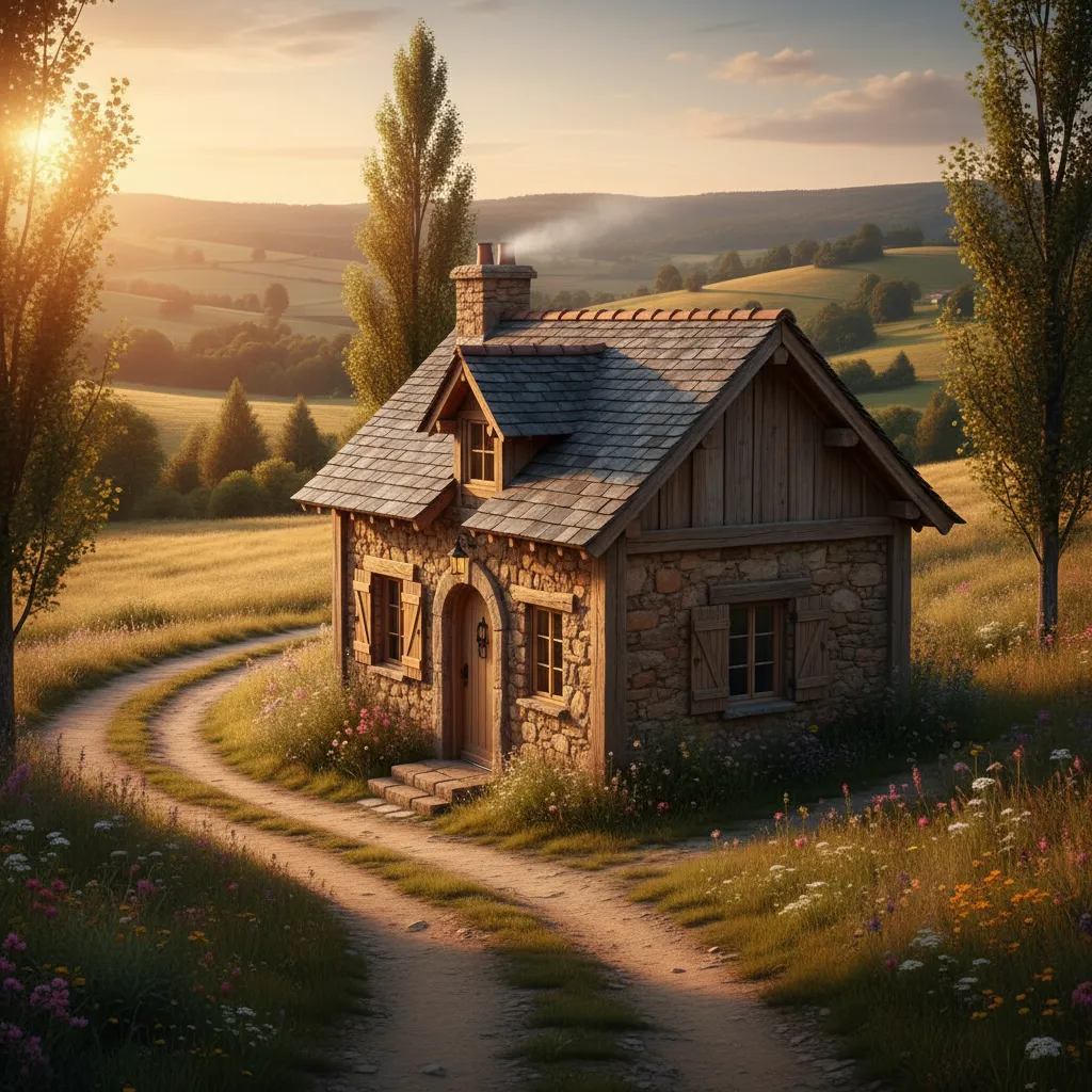 Exterior de casa rústica pequeña con techo a dos aguas