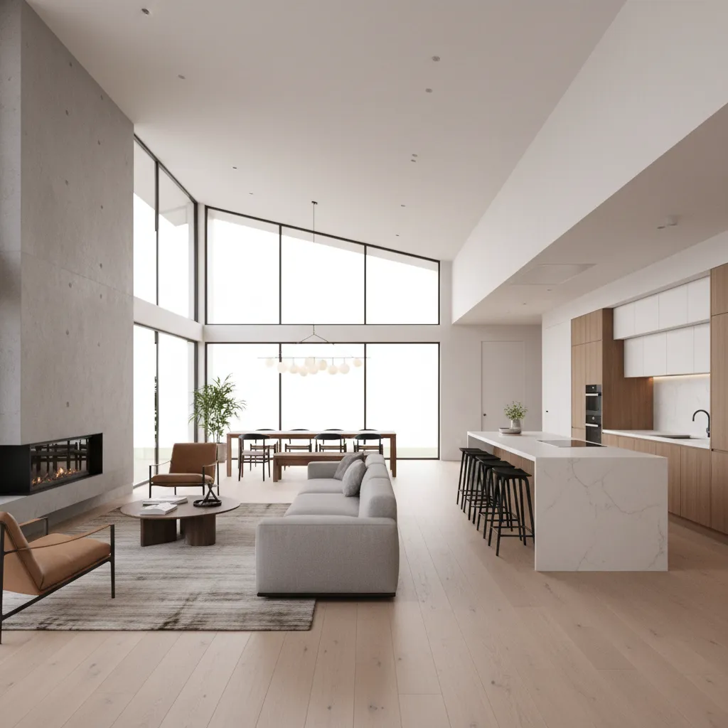 sala de estar integrada com cozinha em casa térrea moderna
