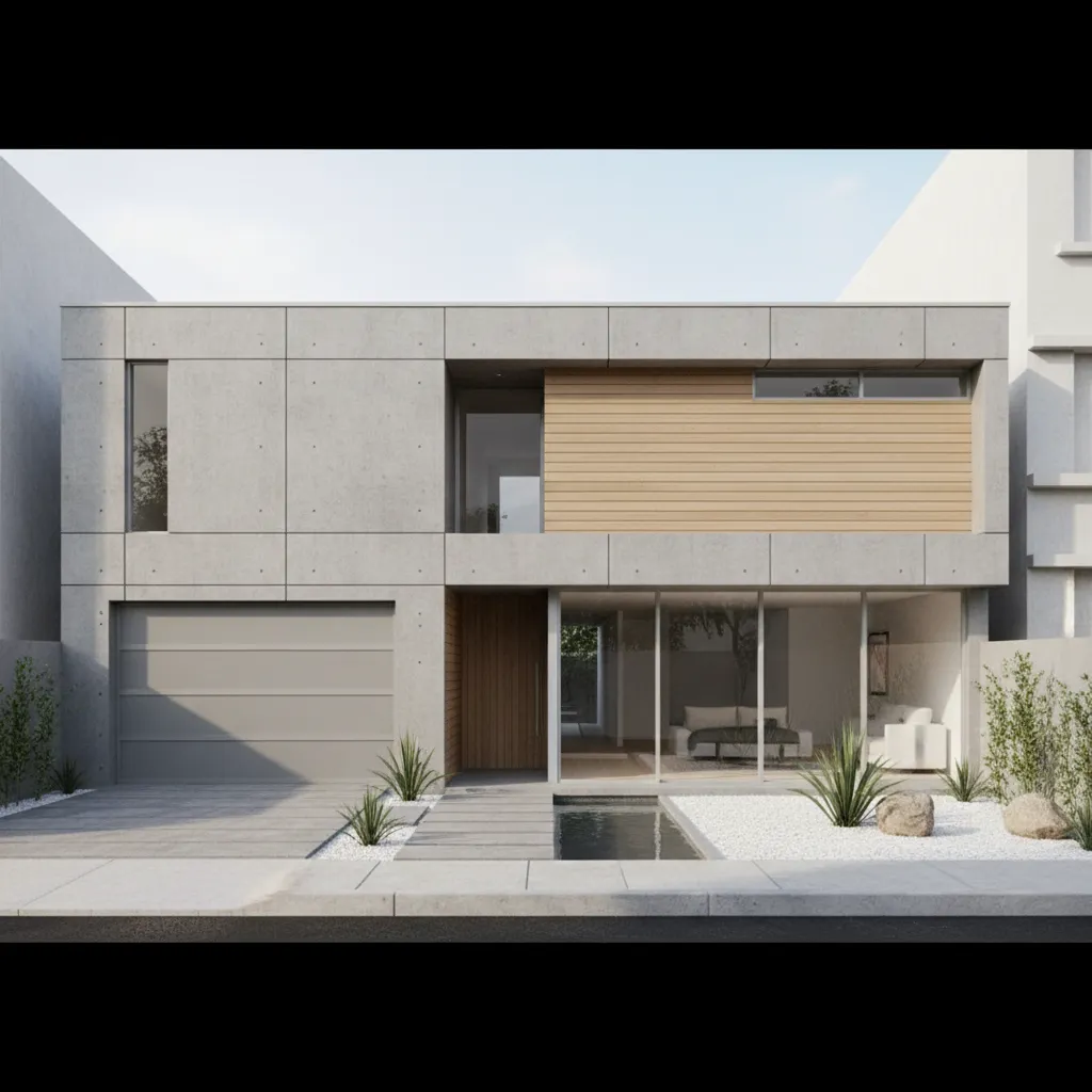 fachada de casa térrea moderna em terreno estreito 7x20